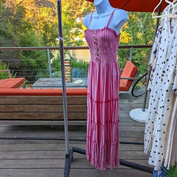 Nordstrom Angie Smocked Tiered Red Striped Summer Dress Size M - Picture 1 of 7